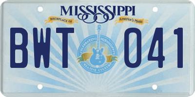 MS license plate BWT041