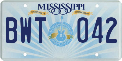 MS license plate BWT042