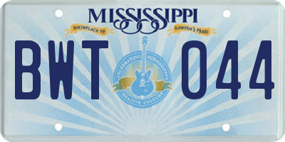 MS license plate BWT044
