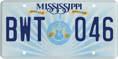 MS license plate BWT046