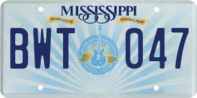 MS license plate BWT047