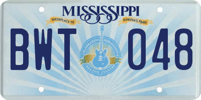 MS license plate BWT048