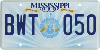 MS license plate BWT050