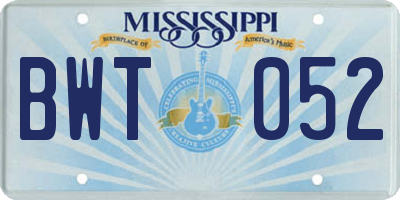 MS license plate BWT052