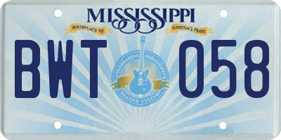 MS license plate BWT058