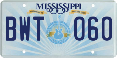 MS license plate BWT060
