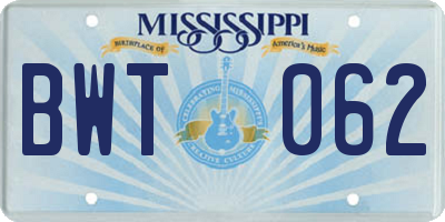 MS license plate BWT062