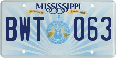 MS license plate BWT063