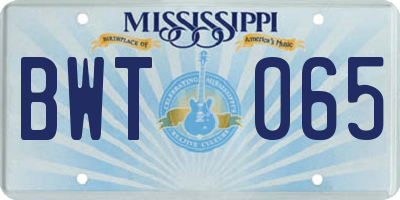 MS license plate BWT065