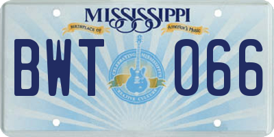 MS license plate BWT066