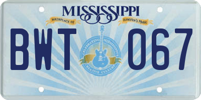 MS license plate BWT067