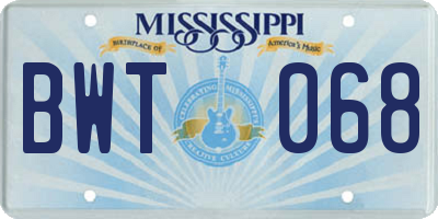 MS license plate BWT068