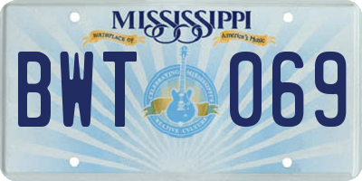 MS license plate BWT069