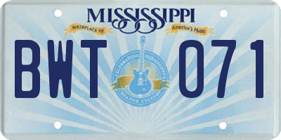 MS license plate BWT071
