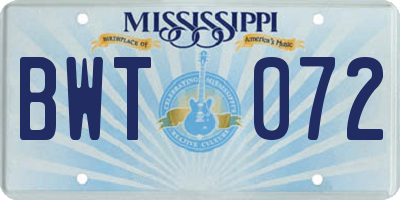 MS license plate BWT072