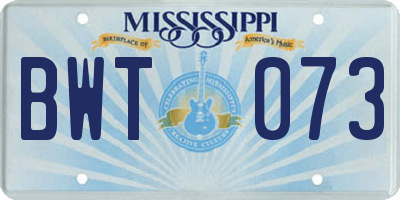 MS license plate BWT073