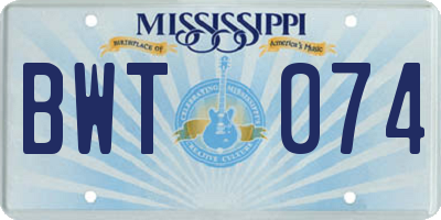 MS license plate BWT074