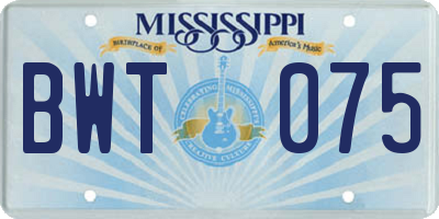 MS license plate BWT075