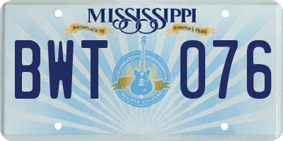 MS license plate BWT076
