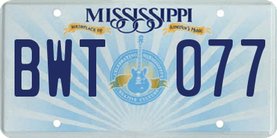 MS license plate BWT077