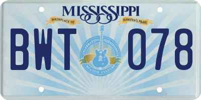 MS license plate BWT078