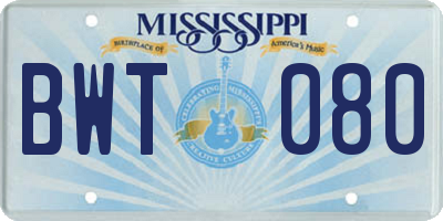 MS license plate BWT080