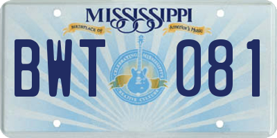 MS license plate BWT081