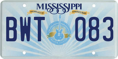 MS license plate BWT083