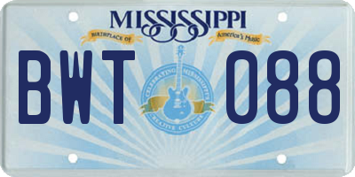 MS license plate BWT088