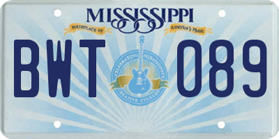 MS license plate BWT089