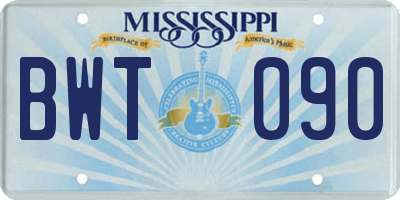 MS license plate BWT090