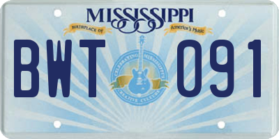 MS license plate BWT091