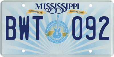 MS license plate BWT092