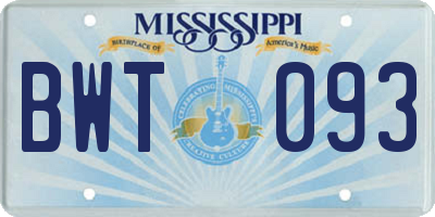 MS license plate BWT093