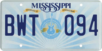 MS license plate BWT094