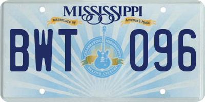 MS license plate BWT096
