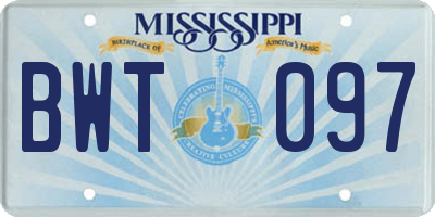 MS license plate BWT097