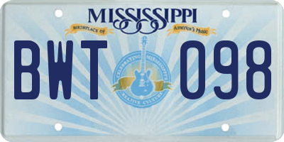 MS license plate BWT098