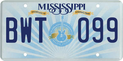 MS license plate BWT099
