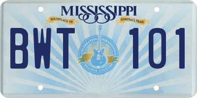 MS license plate BWT101