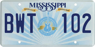 MS license plate BWT102