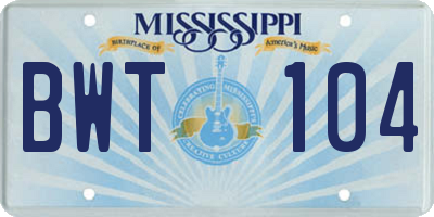 MS license plate BWT104