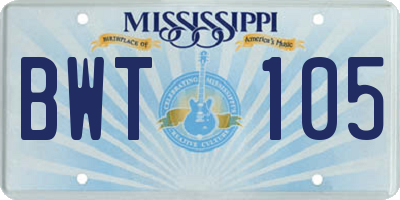 MS license plate BWT105