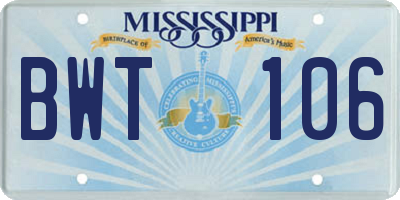 MS license plate BWT106