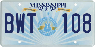 MS license plate BWT108