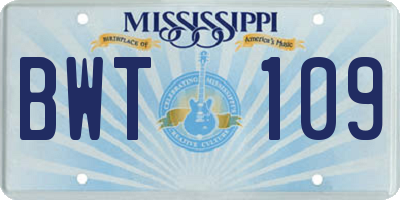 MS license plate BWT109