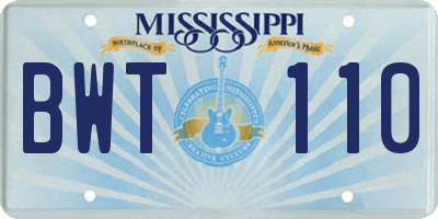 MS license plate BWT110