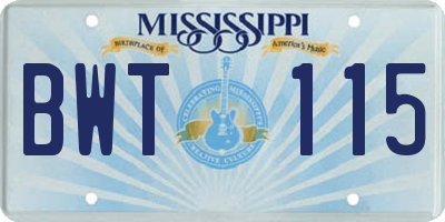 MS license plate BWT115