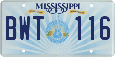 MS license plate BWT116