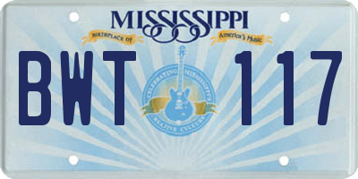 MS license plate BWT117